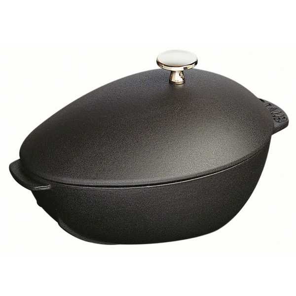 Кастрюля Staub для мидий с никелированной ручкой, черная 25 см, 2 л