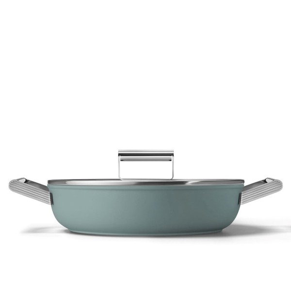 Глубокая сковорода с двумя ручками и крышкой SMEG DPF2812EGM, Изумрудно-зеленый матовый